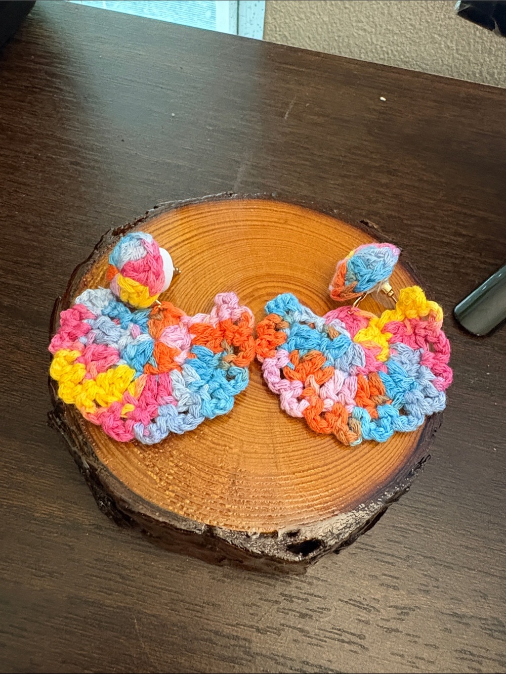 Handmade Multicolor Crochet Heart Earring - Picture 2 of 6